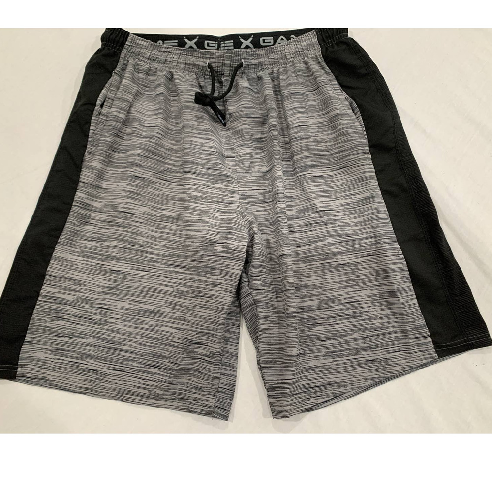 Game Time Gray Black Elastic Stretch Breathable Drawstring Shorts Pockets Size M